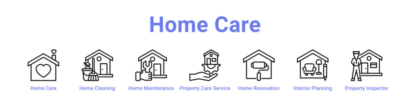 -Home Care Web Icon in banner collection with line art collection