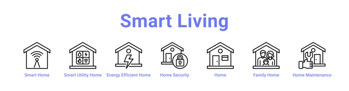 -Smart Living Web Icon in banner collection with line art collection