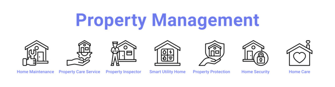-Property Management Web Icon in banner collection with line art collection