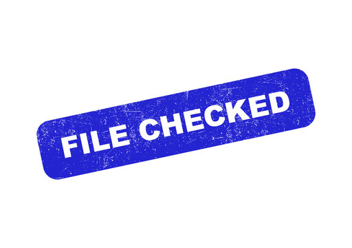 Blue rectangular rubber stamp with the text file checked in a grunge style isolated on transparent background