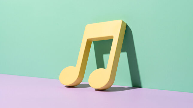 Grande note de musique jaune en illustration 3D minimaliste