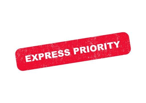Red express priority rubber stamp sign with a grunge texture effect isolated on transparent background