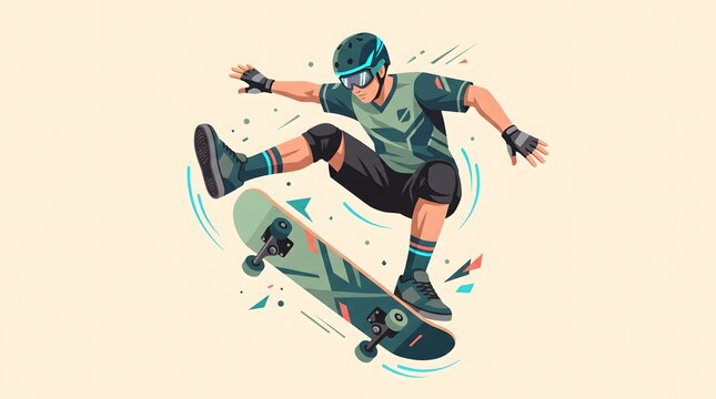 Skateboarder Performing Dynamic Skateboarding Trick