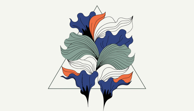 Abstract Botanical Illustration with Geometric Triangle Frame
