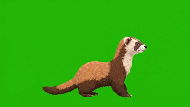 Cute Ferret Walking and Looking Around on Green Screen. 4K Video