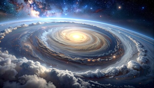 宇宙の壮大な渦巻き嵐と星空の背景
