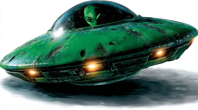 Alien spacecraft ufo with glowing lights and alien pilot sci fi spacecraft spaceship