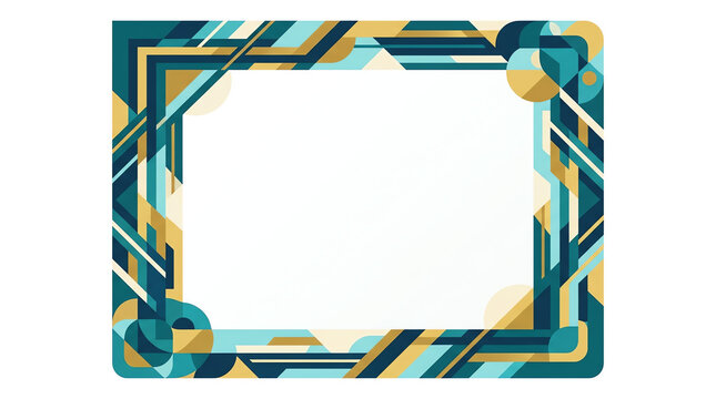 Abstract geometric frame with teal and gold shapes