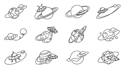 Space Exploration UFOs and Planets Collection: Alien Flying Saucers, Planets, and Stars © Petrik