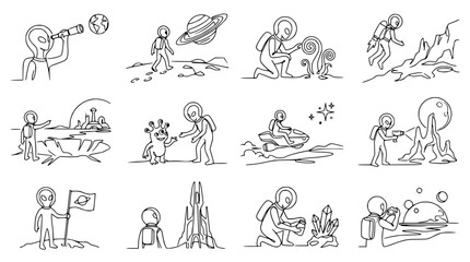 Fototapeta premium Alien Astronauts Explore Planets, Discover Life, Crystals, and Strange Landscapes