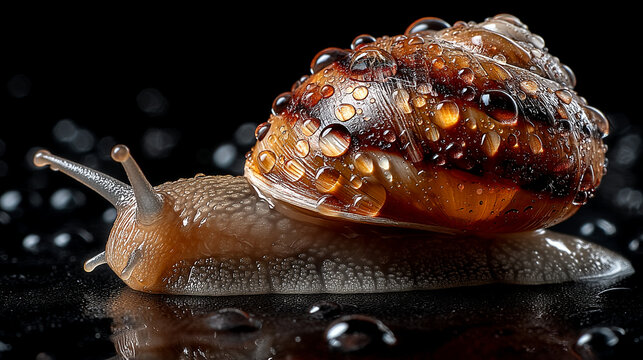 Macro view of a snail with water droplets on its shell macro photography gastropod