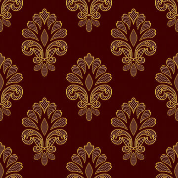 Seamless floral damask pattern with ornate golden filigree elements on deep red seamless burgundy background filigree wallpaper decorative ornament symmetry