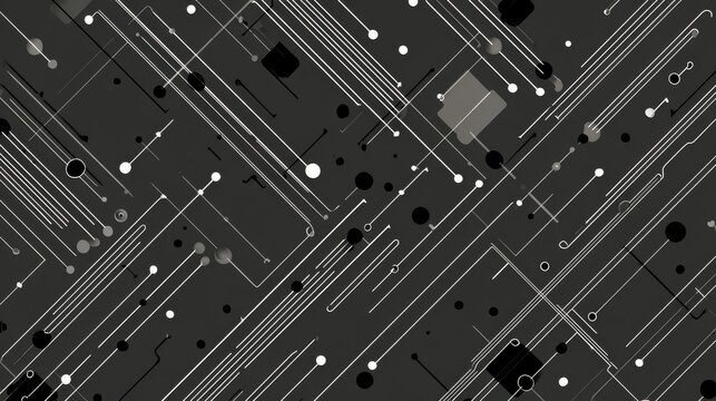 abstract circuit design with simple black and gray linear connections, evenly spaced dot intersections