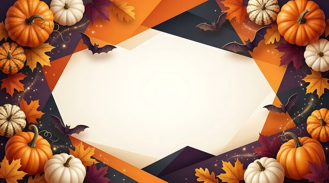 Halloween Background with Pumpkins Bats and Autumn Leaves