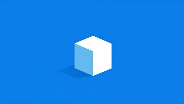 Minimalist 3D white cube on vibrant blue gradient background with clean shadow