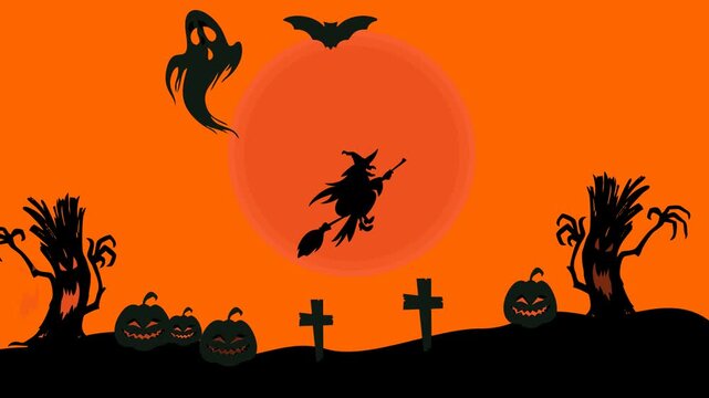 Spooky Flying Witch Halloween Silhouette Background Video