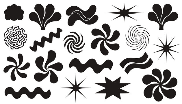 Abstract Shapes Collection: Swirls, Stars, Petals, Waves, Blobs - Black Icons
