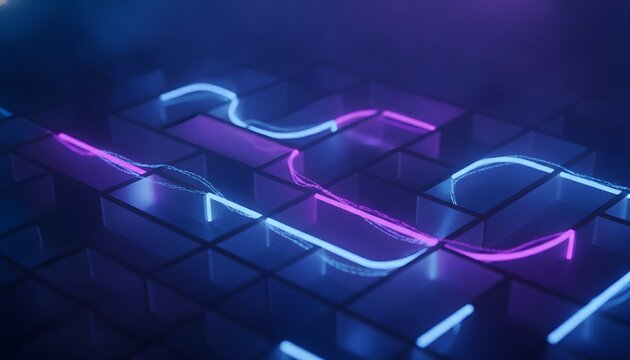 Futuristic Neon Maze with Glowing Data Path