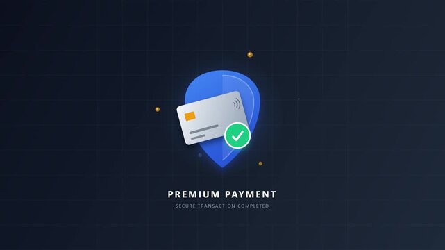 Digital Payment Card Transacting Safely with Secure Icons on Dark Grid Background