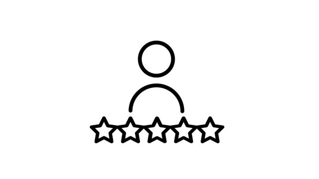 A simple person icon standing above a row of five stars symbolizing a strong reputation professional rating or a high customer satisfaction score