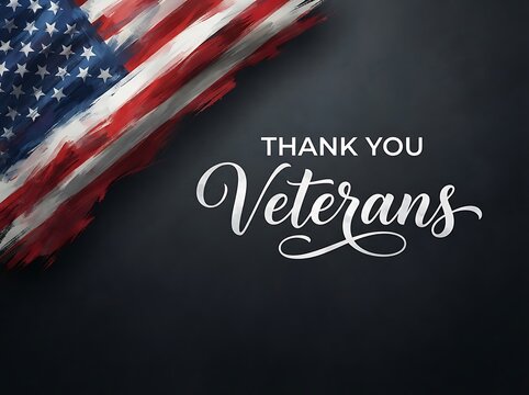 Thank you veterans message with a folded american flag on a dark surface