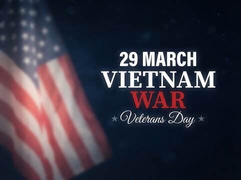 Vietnam war veterans day remembrance with an out of focus american flag background