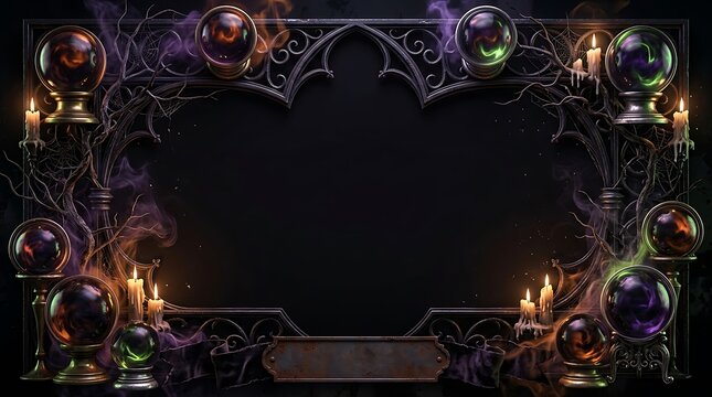 Gothic Halloween Horror Frame Design Featuring Magic Spheres and Candles