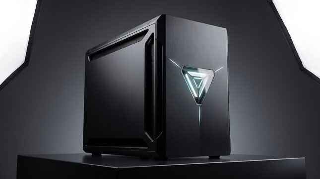 Professional gaming computer tower case with triangle led lighting high end computer hardware lighting triangular electronics performance