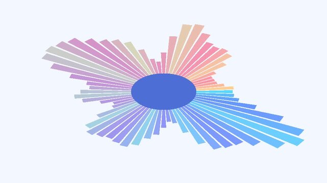Colorful Radial Spectrum Bars Rotating Around Blue Oval on Light &ndash; Abstract Sunburst Pattern & Data Visualization Background Loop