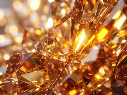 Abstract background of amber crystal facets glowing with warm golden light geometric abstract refraction