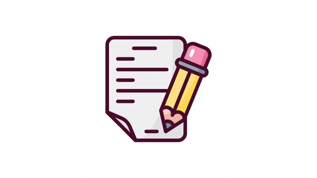 Paper document and pencil vector icon illustration for education writing contract and office note taking