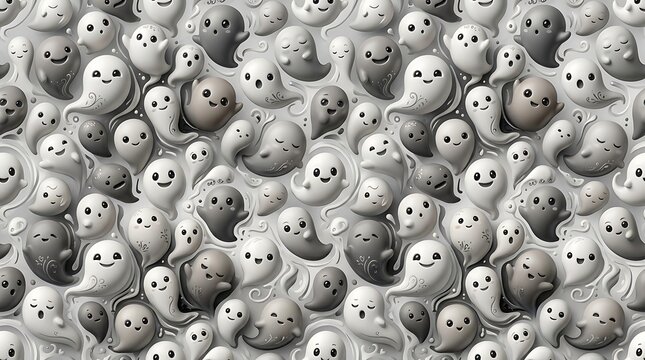 Cute Ghost Pattern Background for Halloween and Spooky Designs.