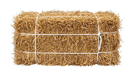 Fresh golden hay bale wrapped in twine for agriculture. Rectangular straw bundle isolated on transparent background for farm and harvest design. © aishaa