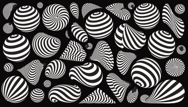 Abstract Optical Illusion Shapes Black and White Stripes Pattern