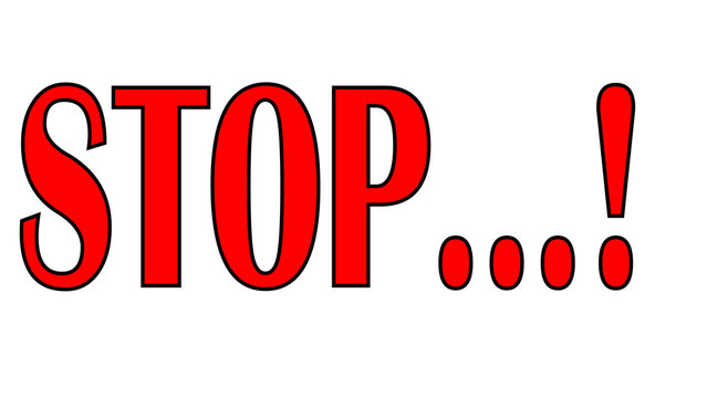 Stop word in red bold font with black outline isolated on transparent background.