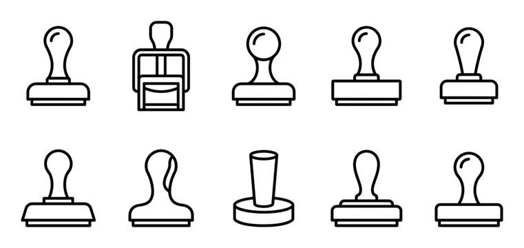 Collection of various rubber stamp icons for office business and official document validation purposes