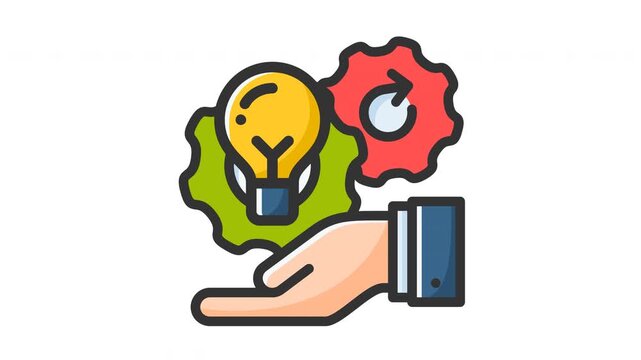 Business innovation and creative solution concept icon with lightbulb, gears, and supporting hand