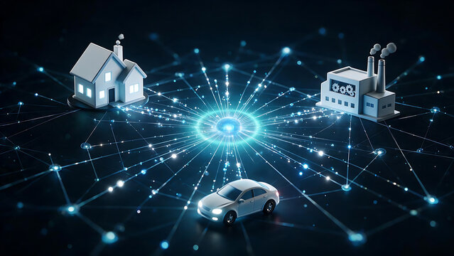 Smart network connectivity digital technology data internet communication automation transportation industry energy smart network connectivity visualizes data flow for digital technology internet