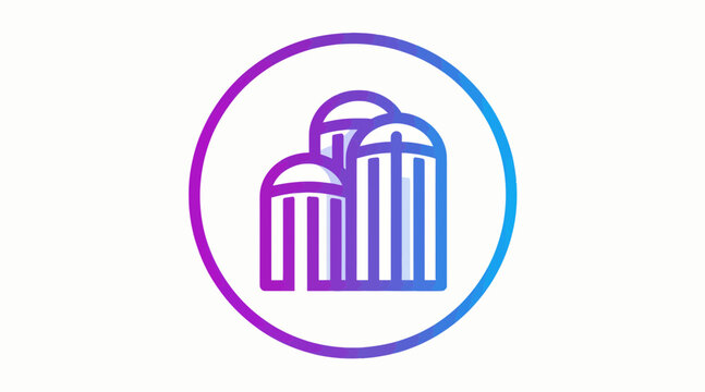 Purple farm silos icon inside a circular outline