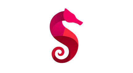 Abstract pink seahorse logo with fluid spiral tail. © isabel