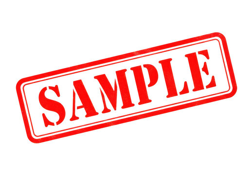 Red rubber stamp sample text, grunge texture and retro design for official document approval or verification.
