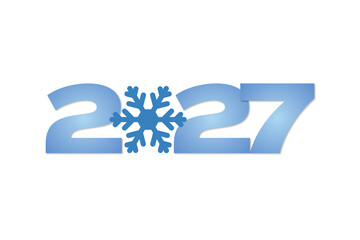 Obraz premium Happy New Year 2027. Stylish representation of number 2027 with a snowflake integrated, PNG