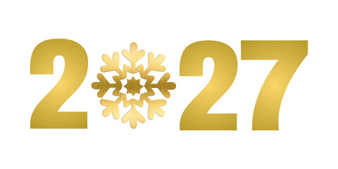 Obraz premium New Year. Golden numerals represent New Year 2027 with a festive snowflake in the center, PNG