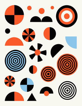 Abstract Geometric Shapes, Circles, Halves, Targets, Radial Designs, Orange, Black, Blue