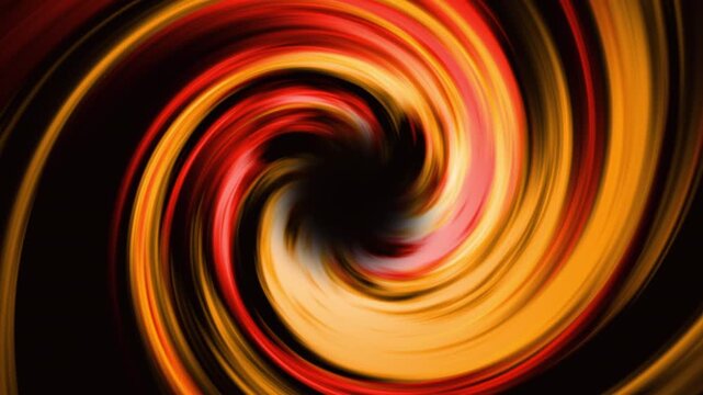 Abstract rotating orange red swirl spiral vortex background loop with black hole center, seamless colorful energy motion graphic for VJ display stage performance and visual backdrop