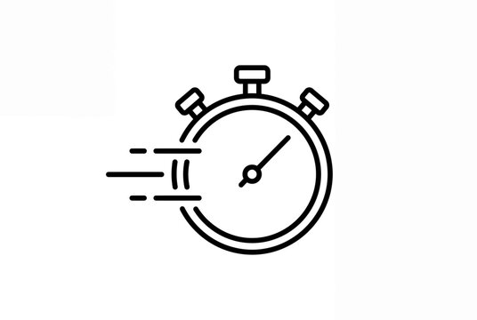 Fast stopwatch icon with motion lines for time management and deadline countdown concepts.