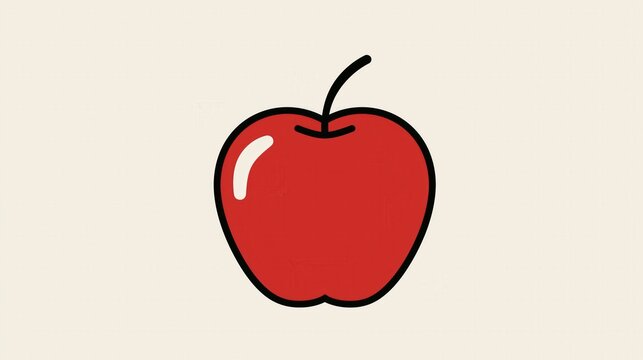 Minimalist flat vector illustration of a single red apple with bold outlines. A clean graphic element ideal for food-related designs and healthy lifestyle themes.