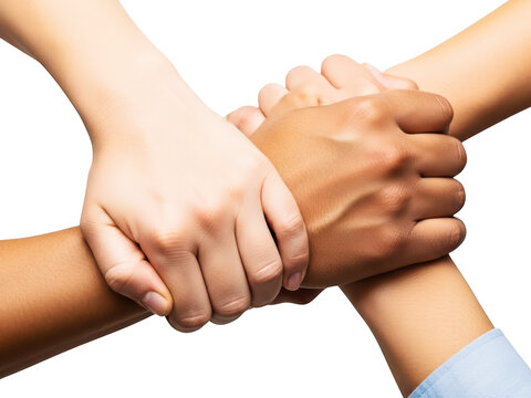 Diverse group of people linking arms together in unity strong teamwork support connection helping hands diverse skin tones together symbolizing togetherness cooperation.