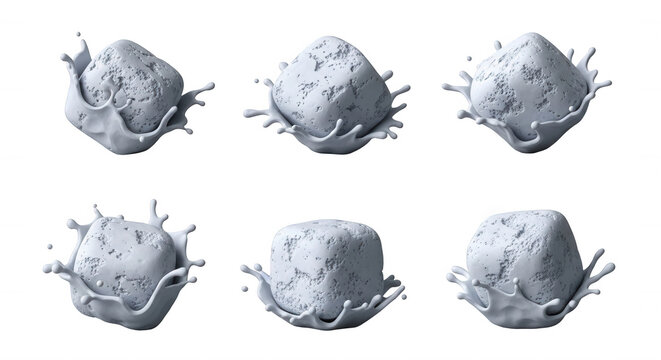 cubical ice blocks immersed in milk splash on a white background freshness chilling summer and beverages for advertising