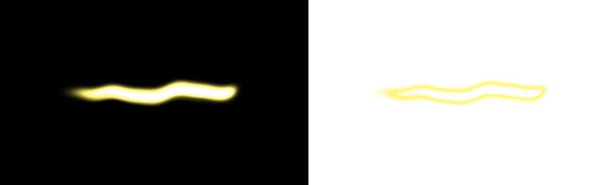 Glowing yellow wavy light trail effect isolated on transparent background